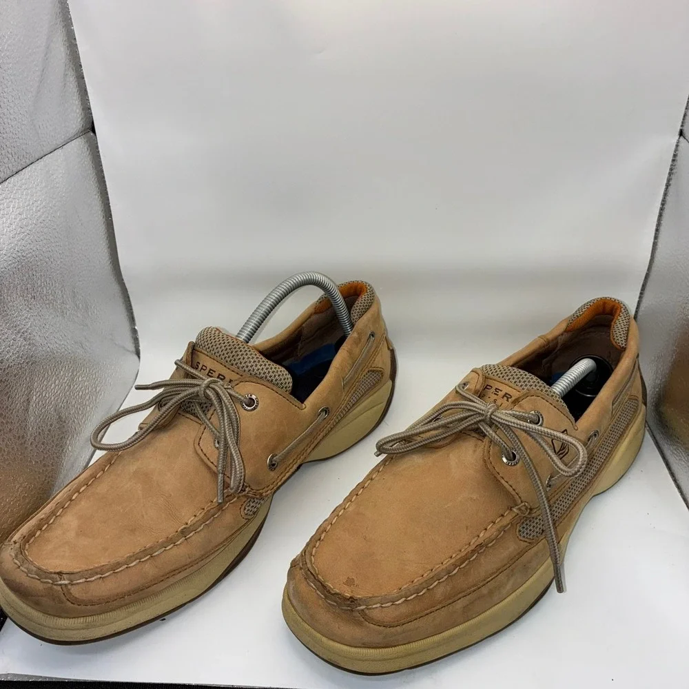 Sperry Top-Sider Mens Tan Nubuck Leather Mesh Boat Shoes Loafers 10.5 M